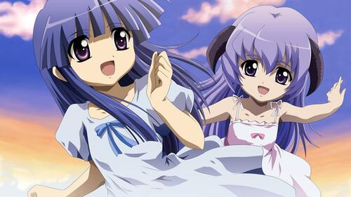 Две аниме девочки с фиолетовыми волосами