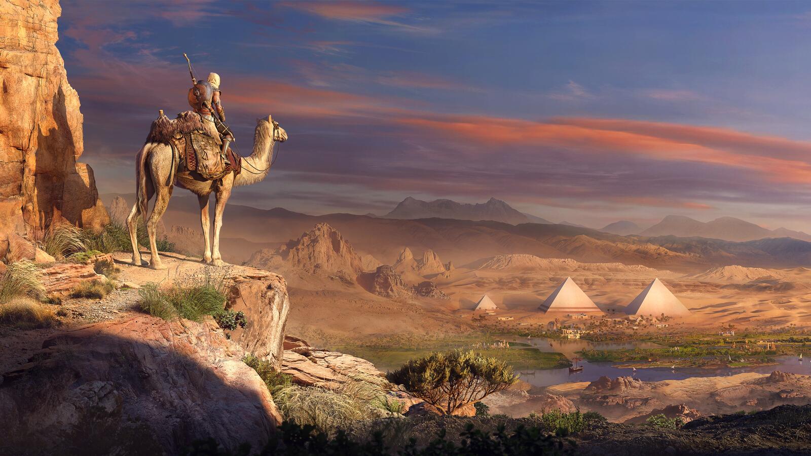 Бесплатное фото Пейзаж из приключенческой игры Assassins Creed Origins