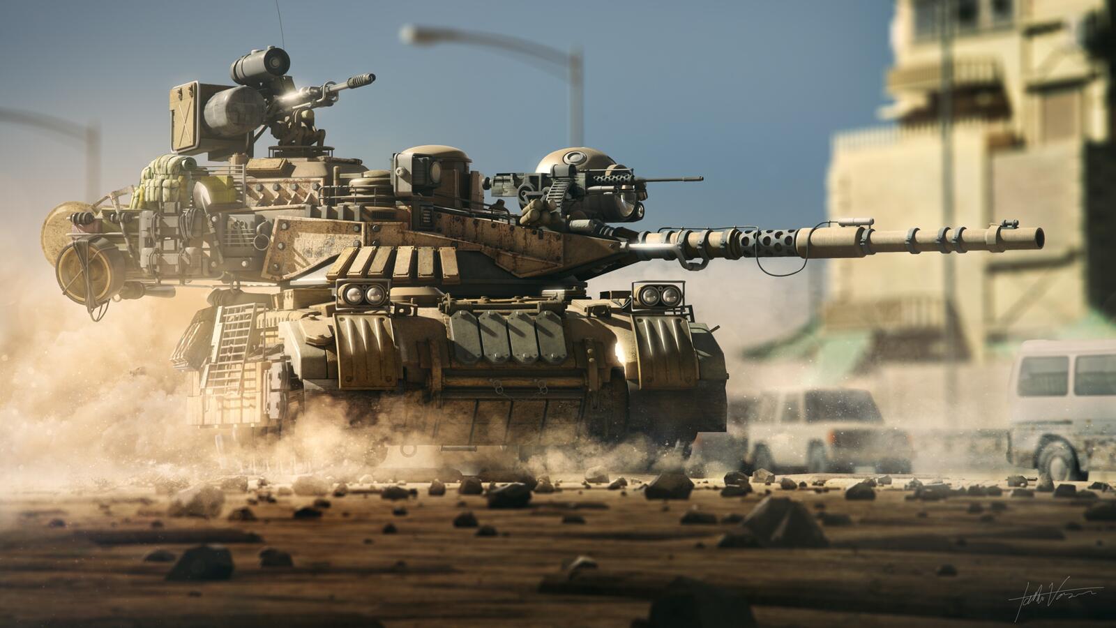 Обои обои танк военная машина произведение искусства на рабочий стол