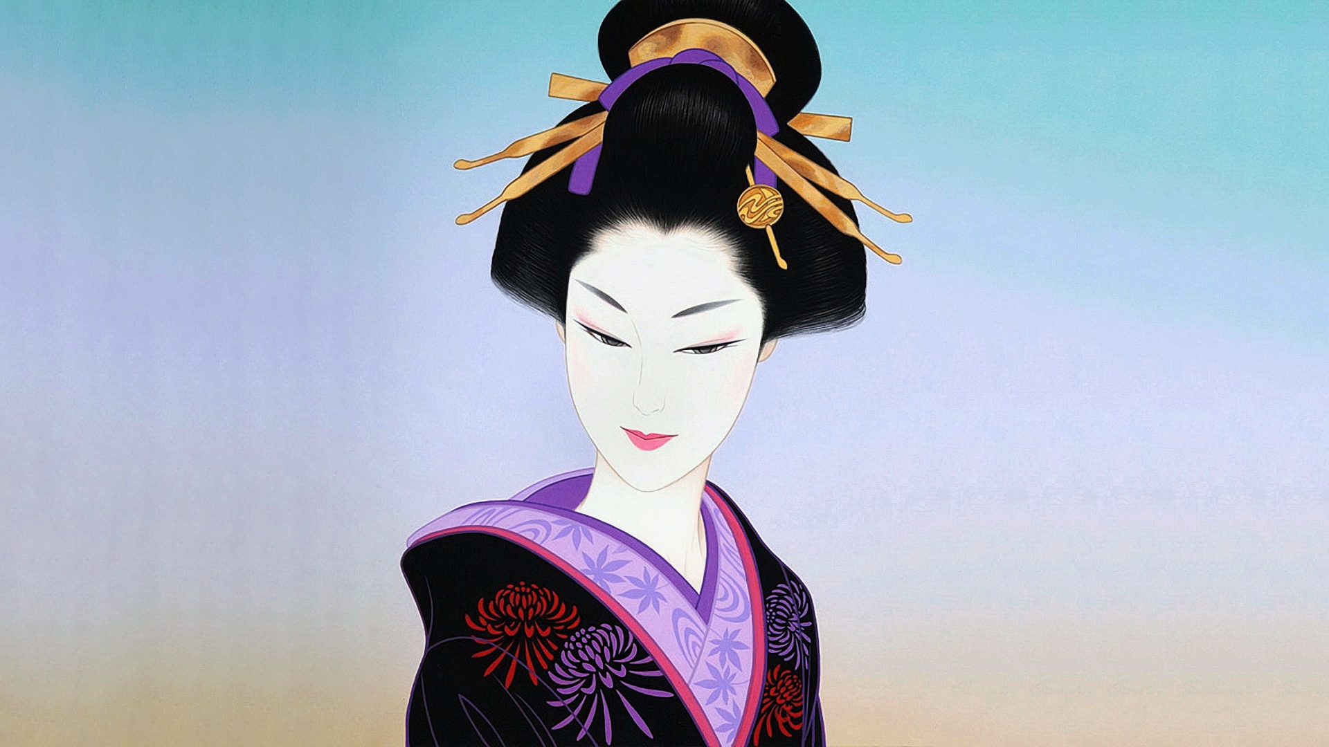 Бесплатное фото Рисунок японки в кимоно