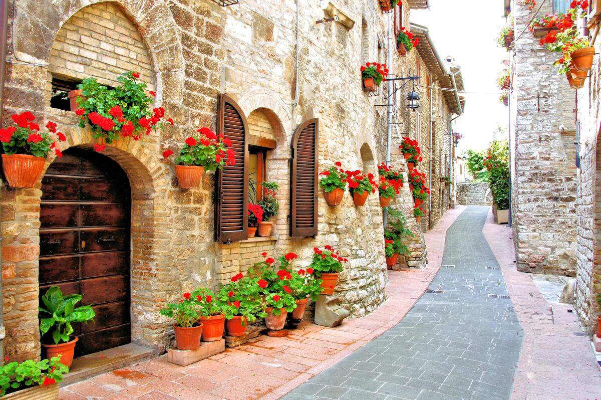 Italian streets decorated with flowers