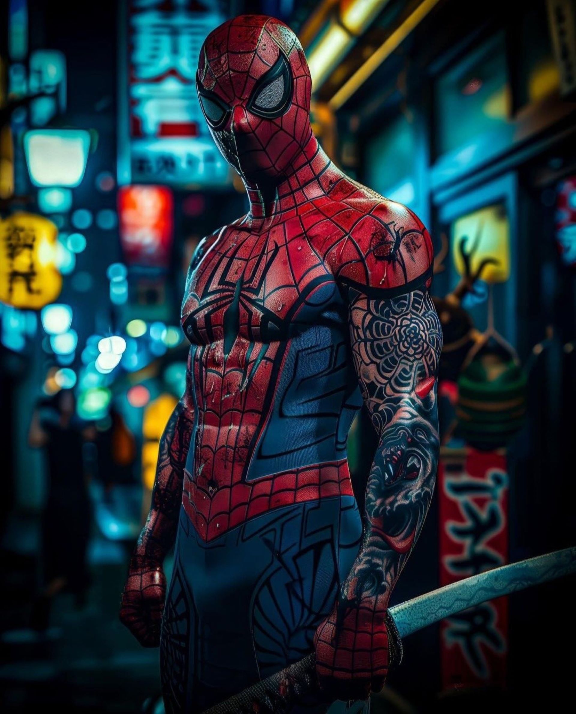 Spider-Man with a katana