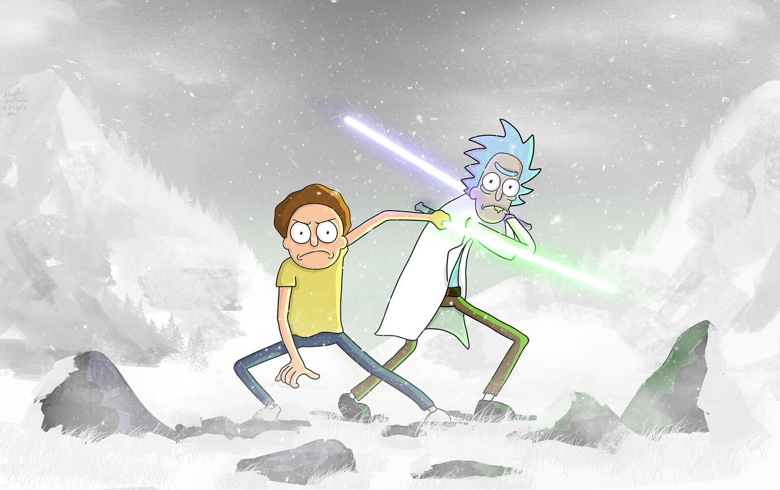 Wallpapers rick and morty TV show star wars on the desktop