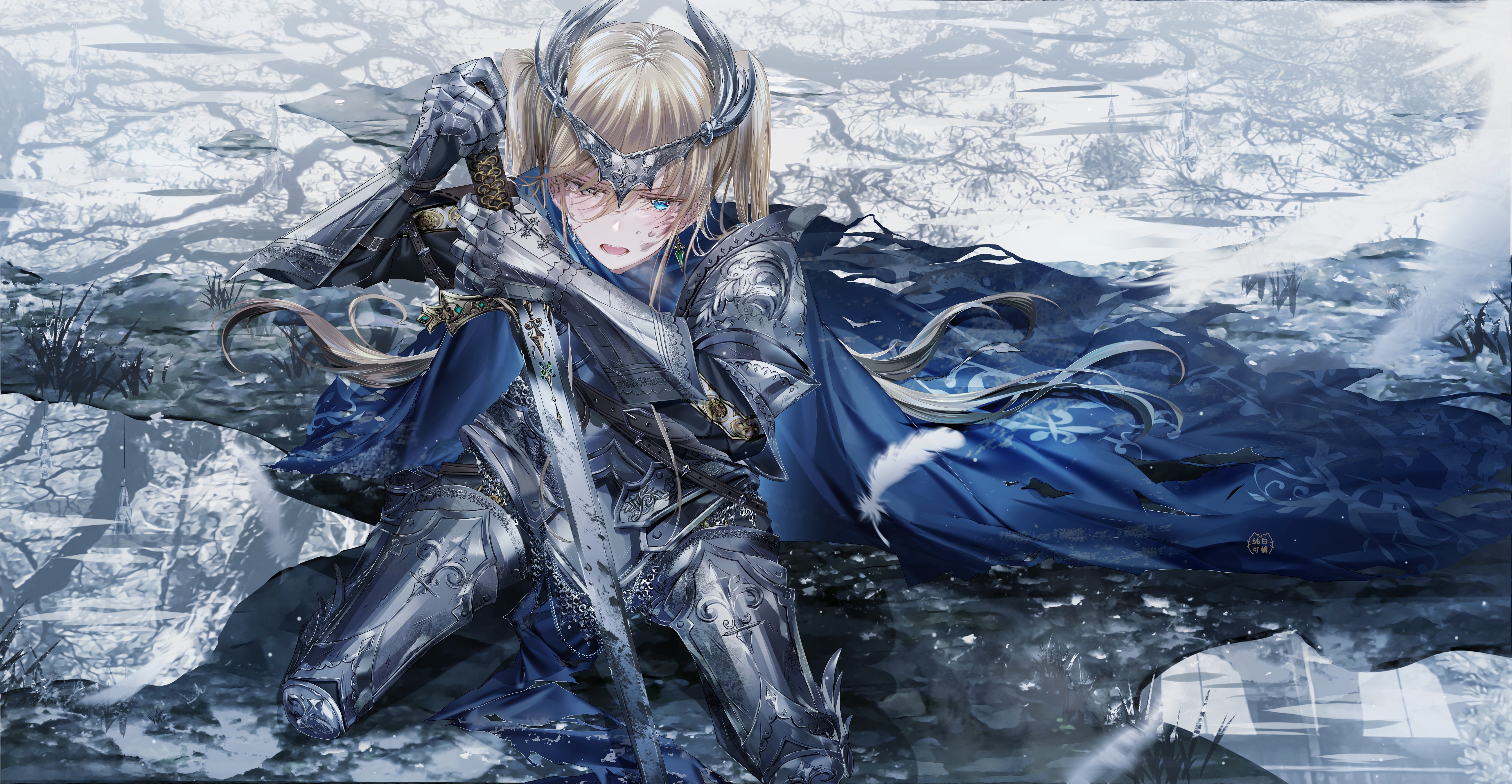 Anime Girl Knight in Blue Armor - wide 7