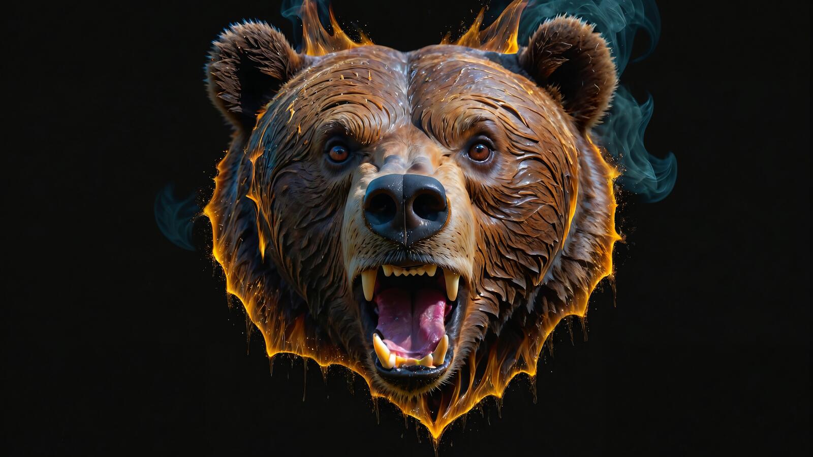Бесплатное фото Горящая голова бурого медведя