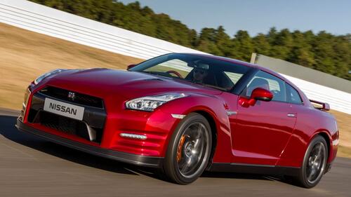 Nissan GT R in red.