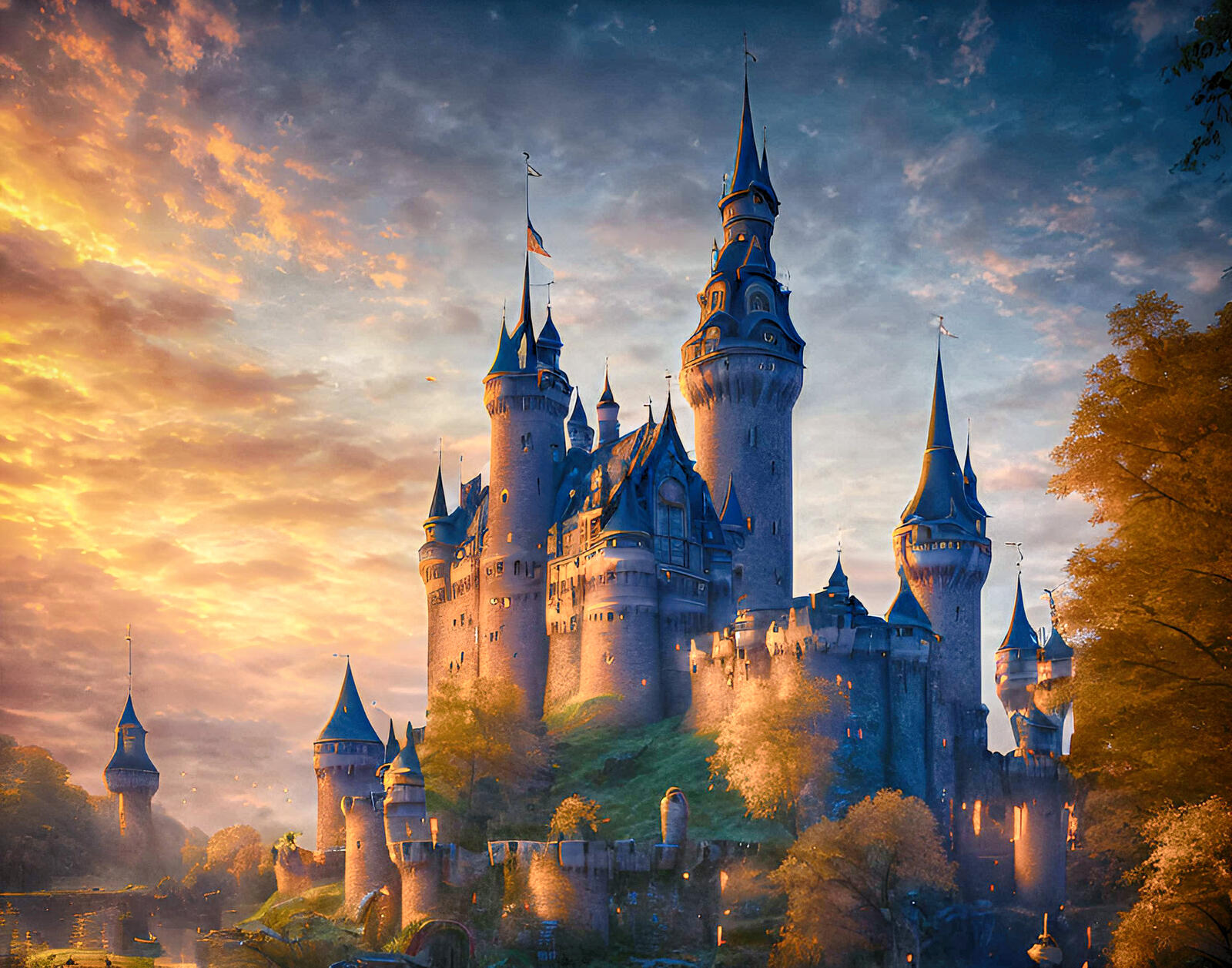 免费照片夕阳下的彩绘城堡