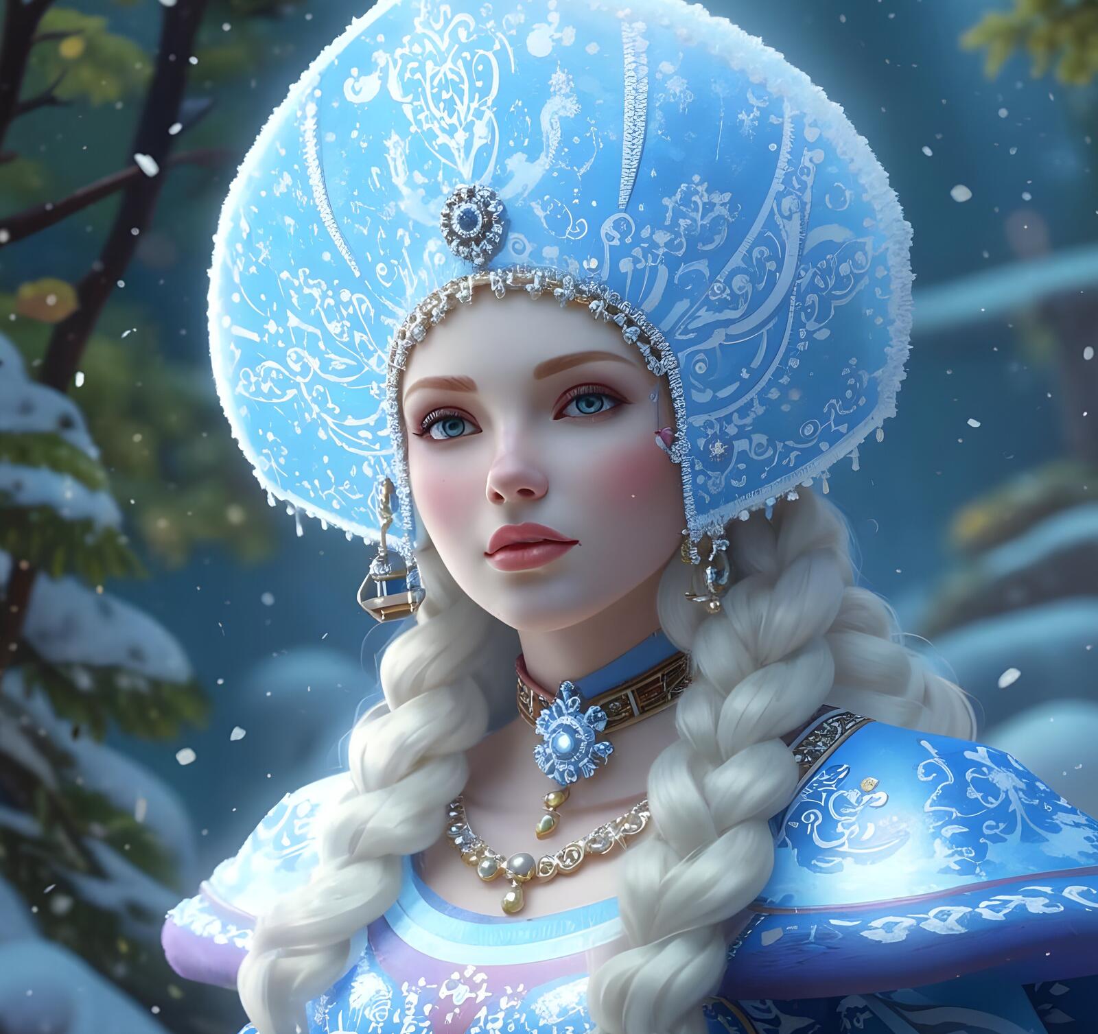 Free photo The Snow Maiden in a kokoshnik.