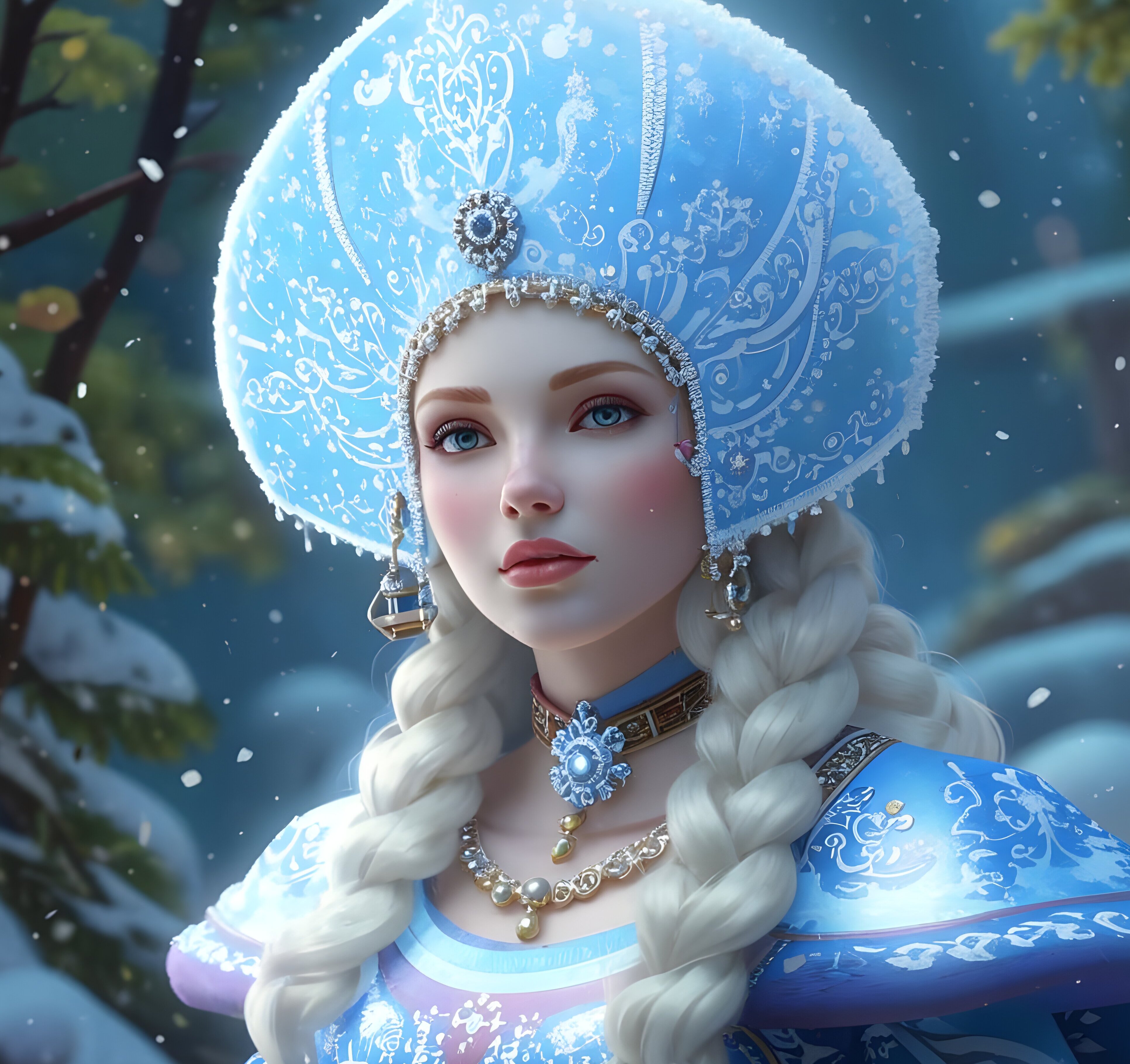 免费照片穿着可可什尼克的雪姑娘。