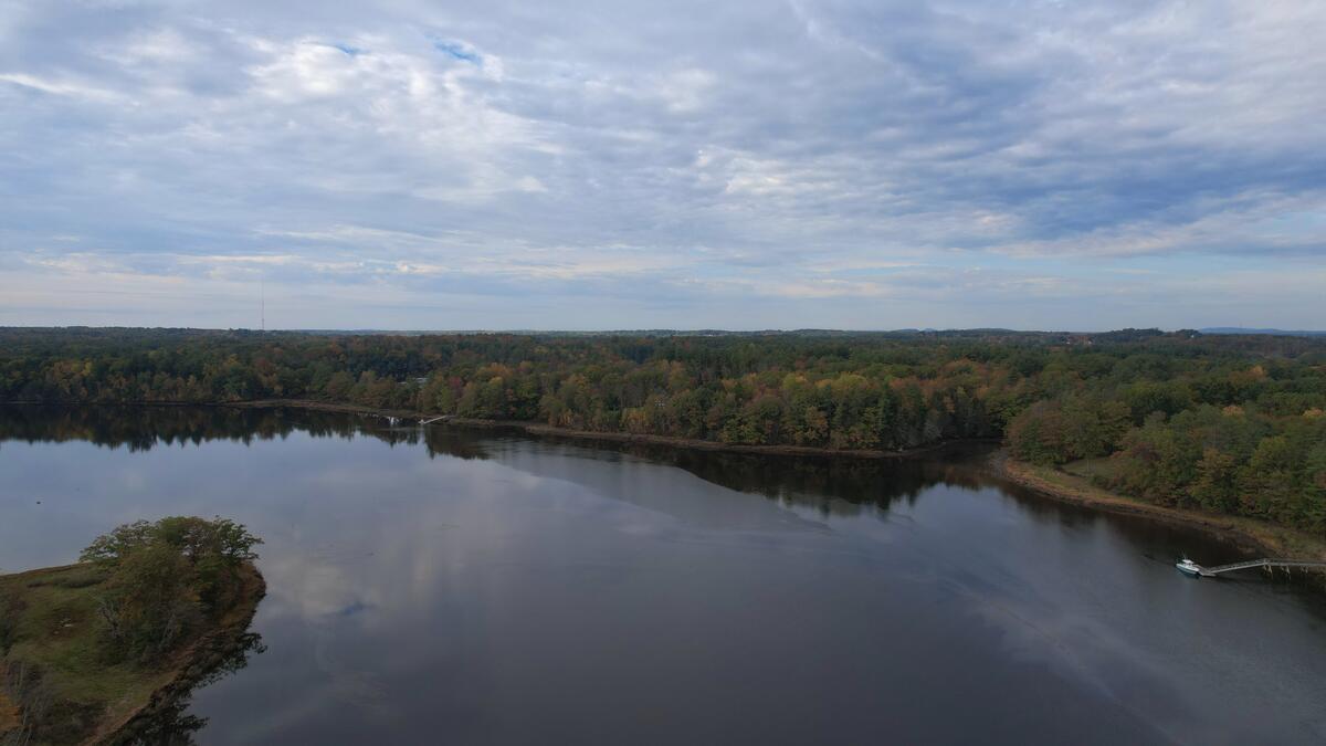 Beautiful tranquil river view from the quadcopter