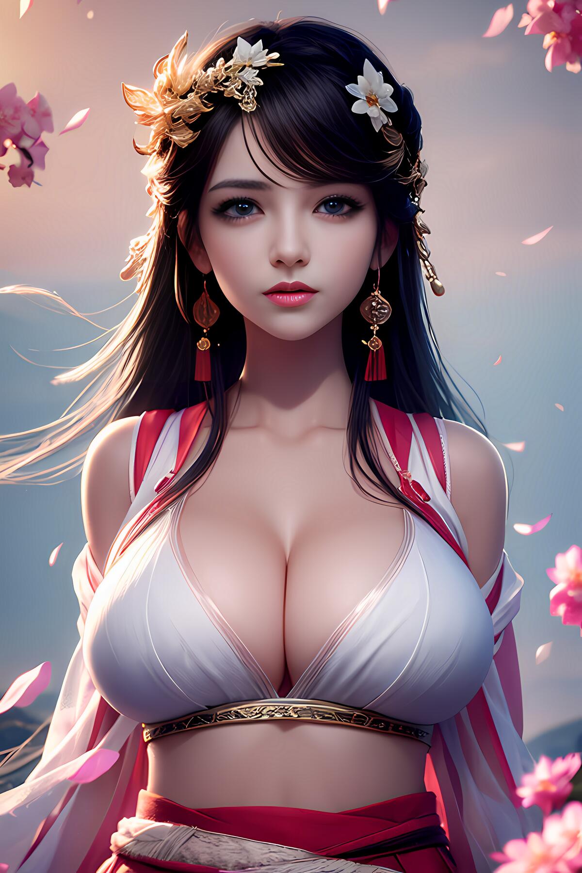 Рисунок девочки с азиатской внешностью с большой грудью