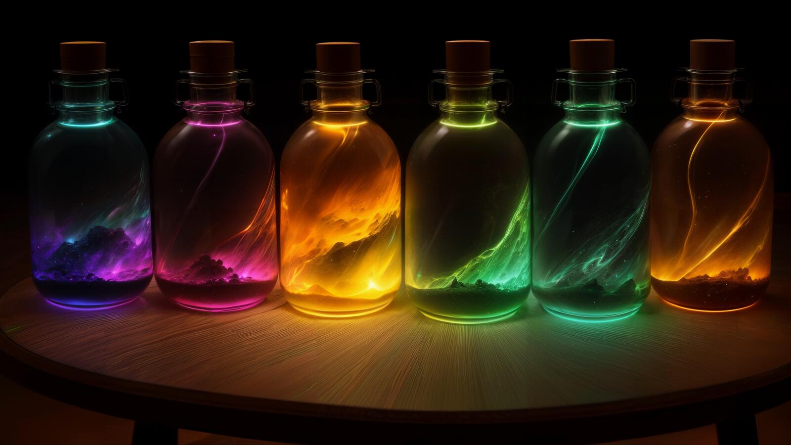 Free photo The magic bottles glow in the dark