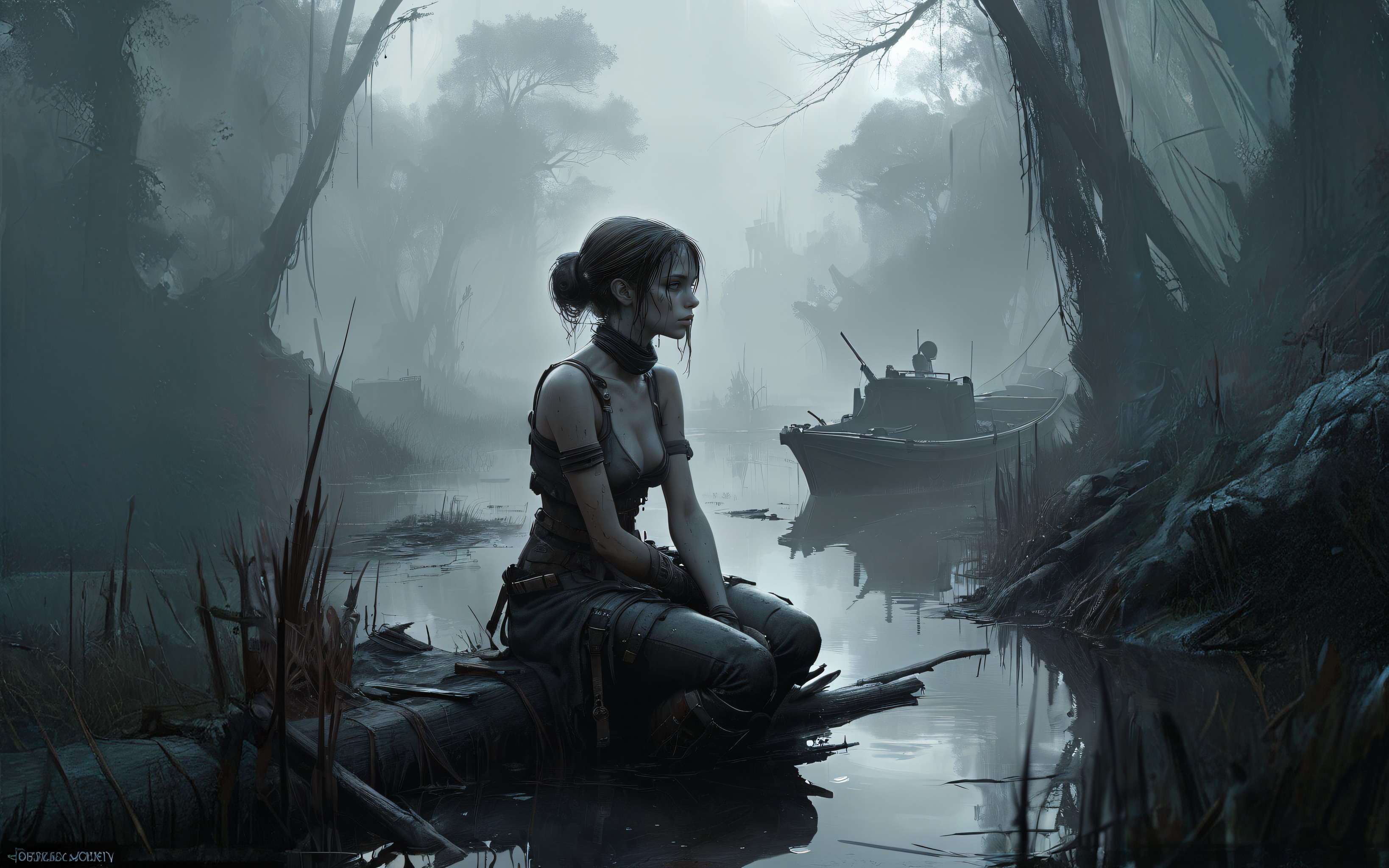Бесплатное фото Девушка на болоте