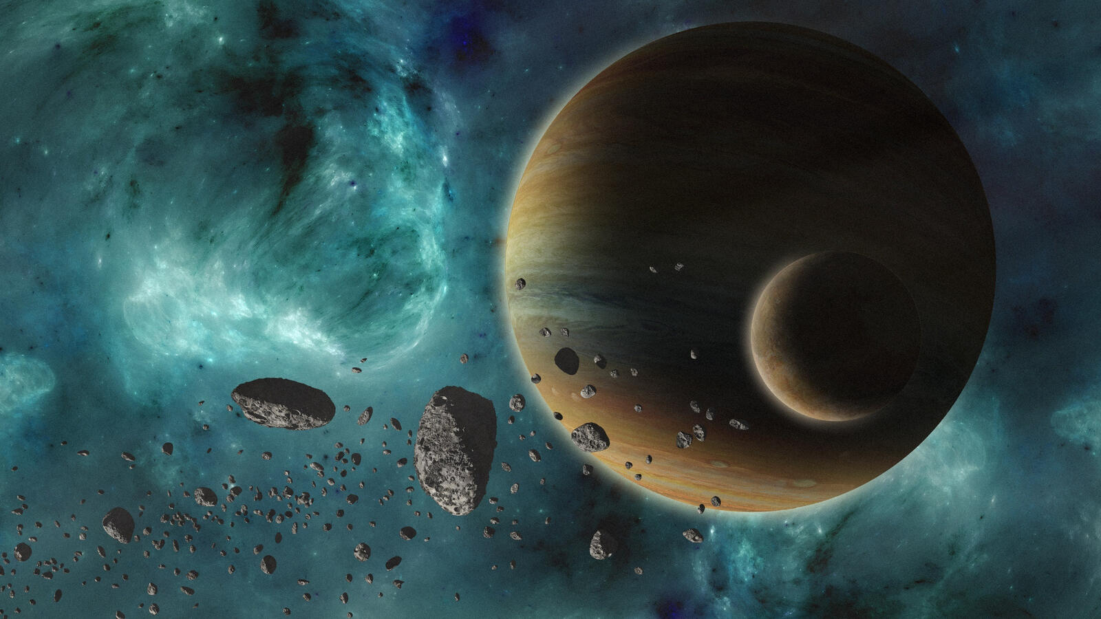 Бесплатное фото Астероиды приближаются к планете