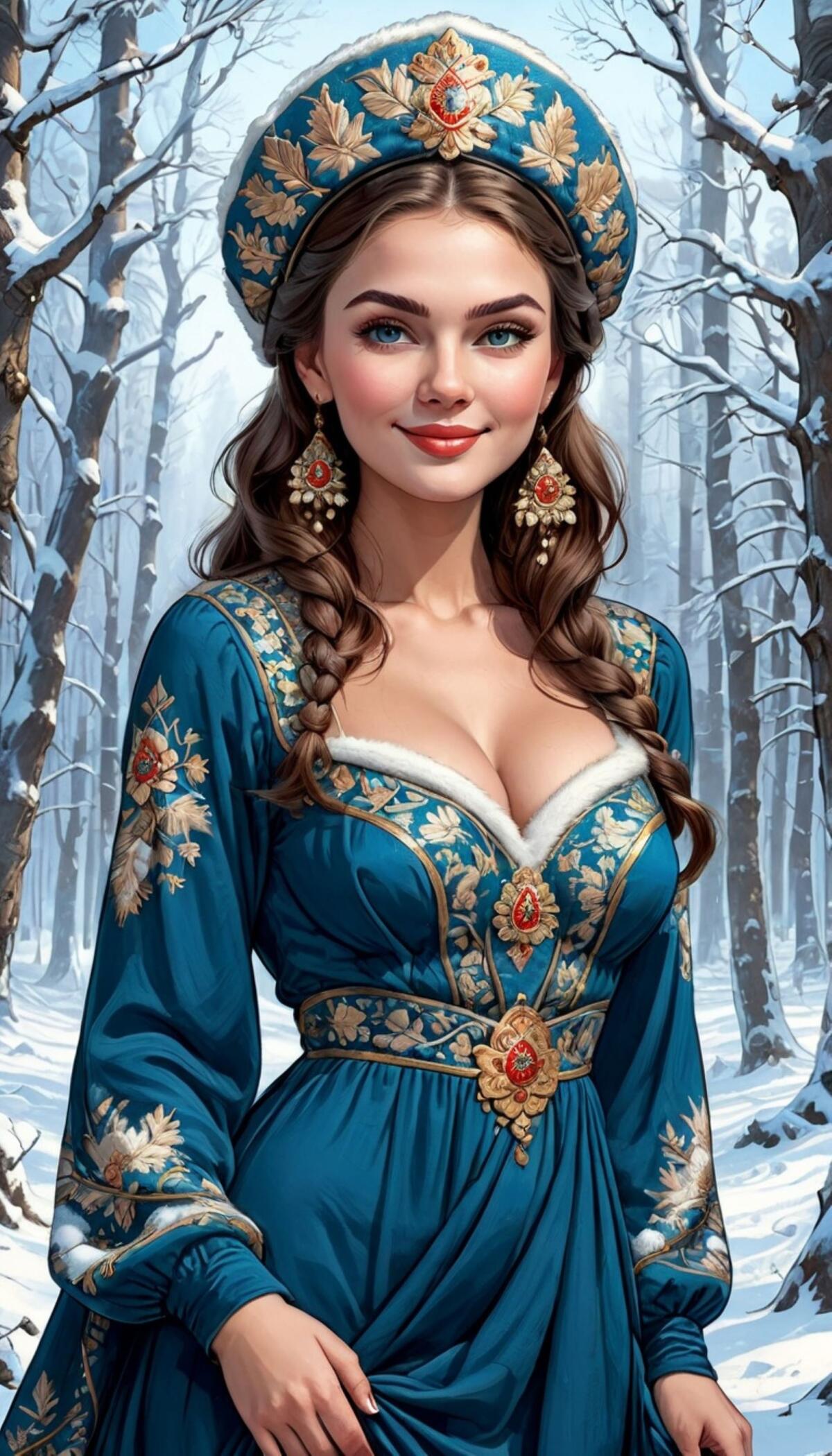 Russian beauty in the winter forest