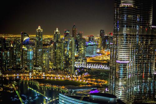A picture of the lights of Dubai at night.