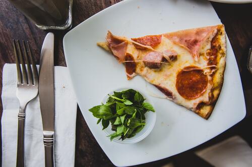 Pizza on a square plate