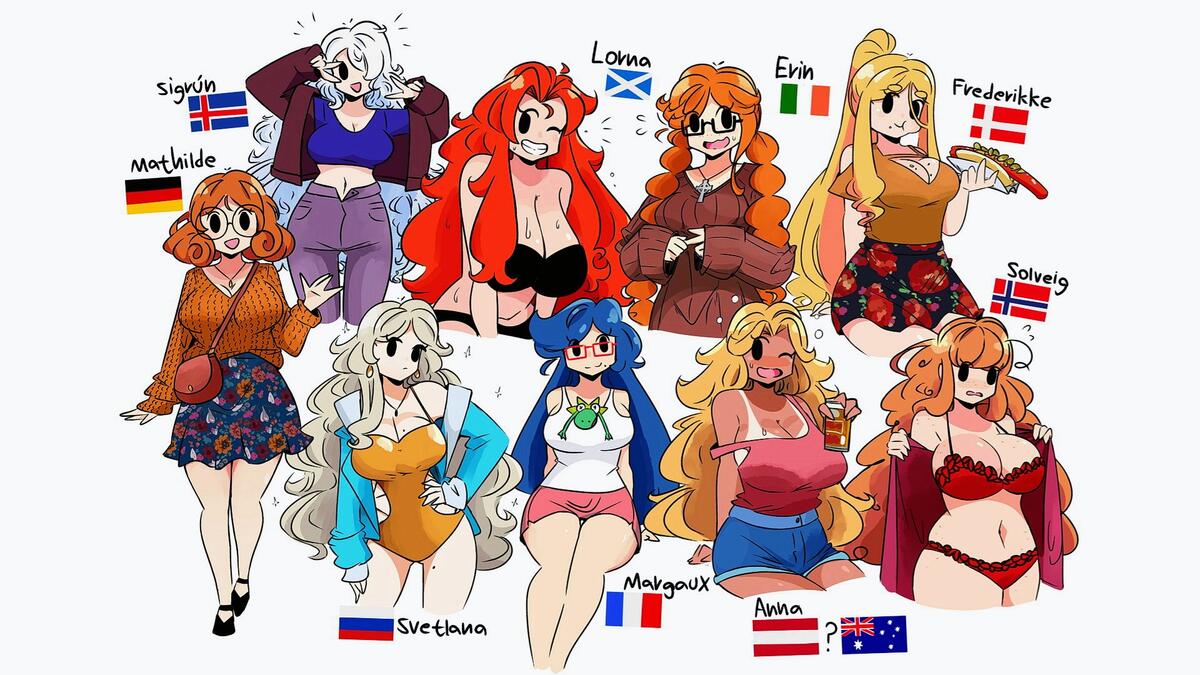 Рисунок женские имена и страны на белом фоне