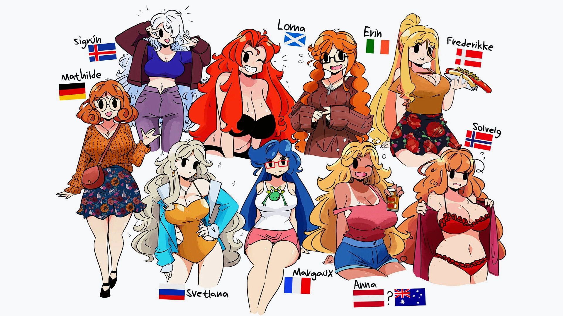 Бесплатное фото Рисунок женские имена и страны на белом фоне