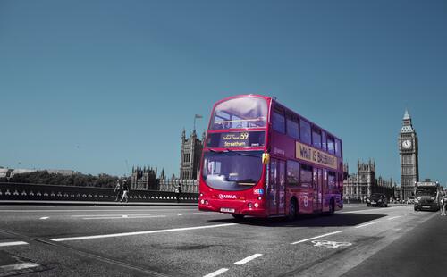 A double-decker red bus in London