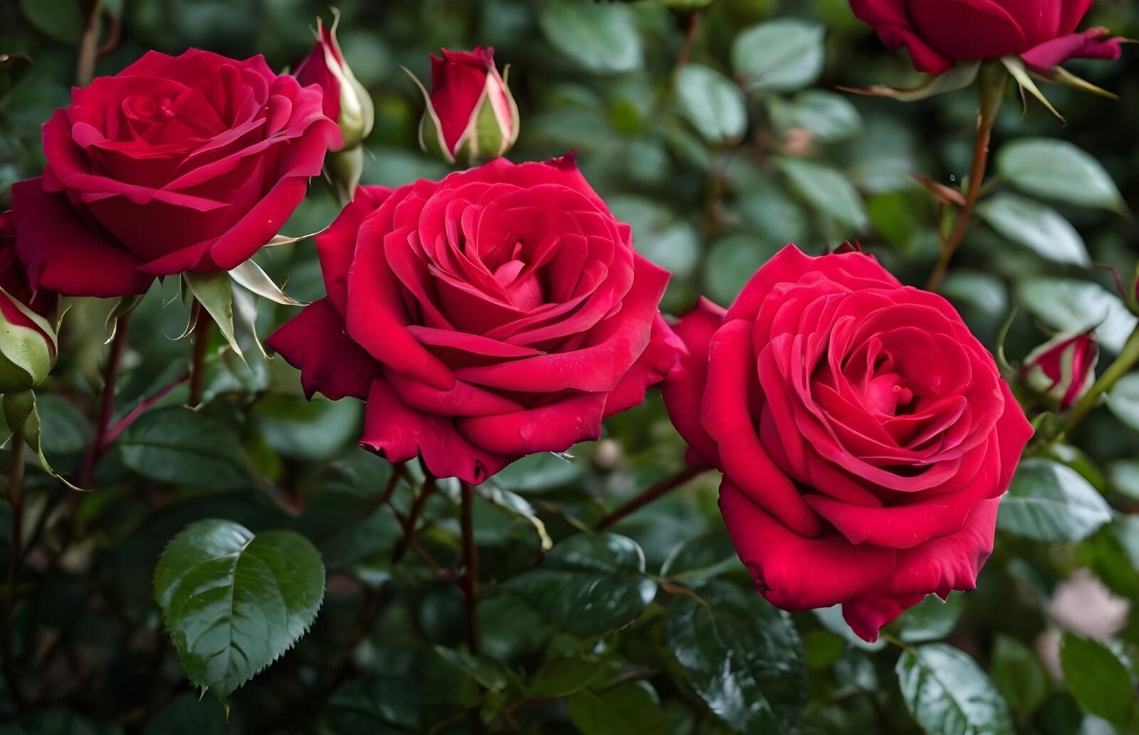 Бесплатное фото На розовом кусте распустились розы