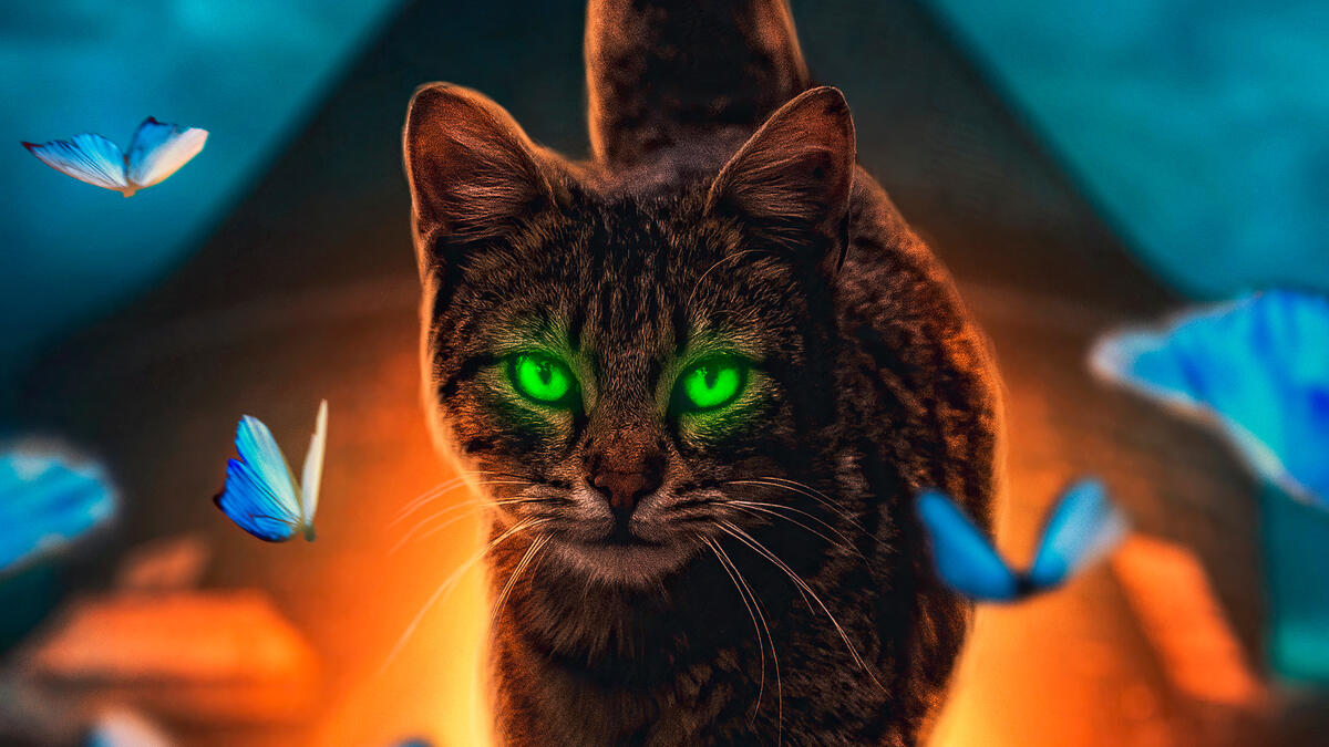 Рендеринг картинка с зеленоглазым котиком