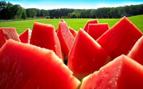 Fresh slices of cold watermelon