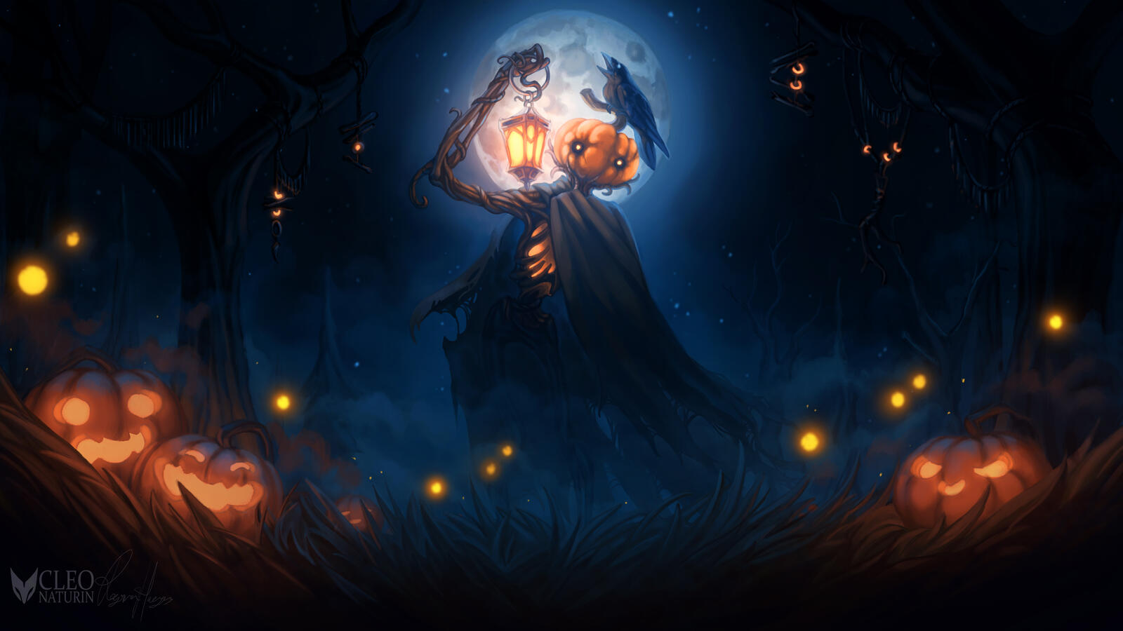 Бесплатное фото Пугало с головой тыквы на Хэллоуин