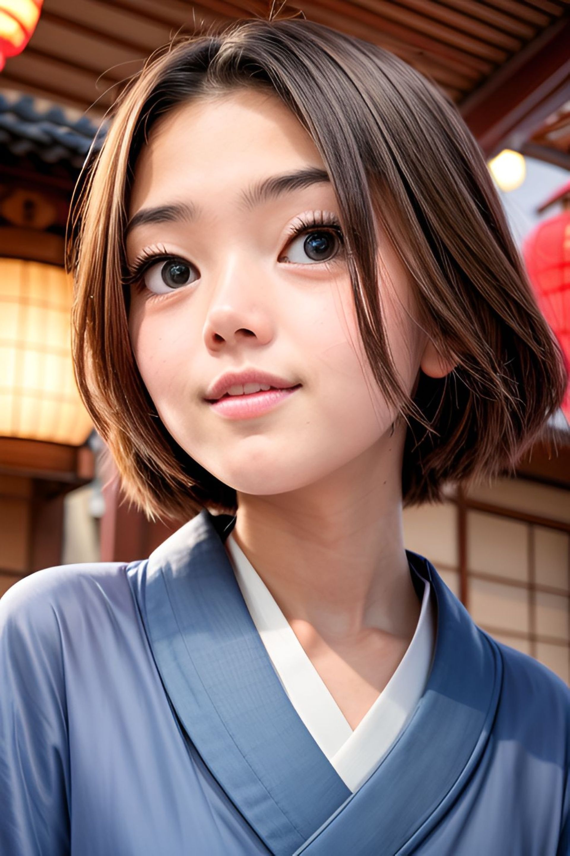 免费照片以日本街区为背景的和服女孩，照片