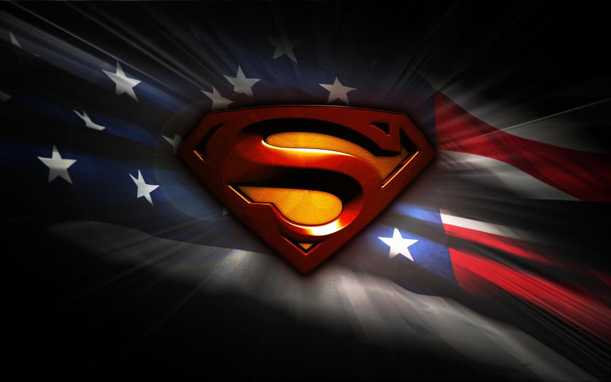 Superman logo on the background of the American flag