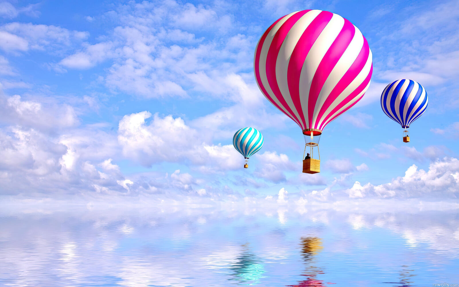 Бесплатное фото Красочные воздушные шары летят над водой
