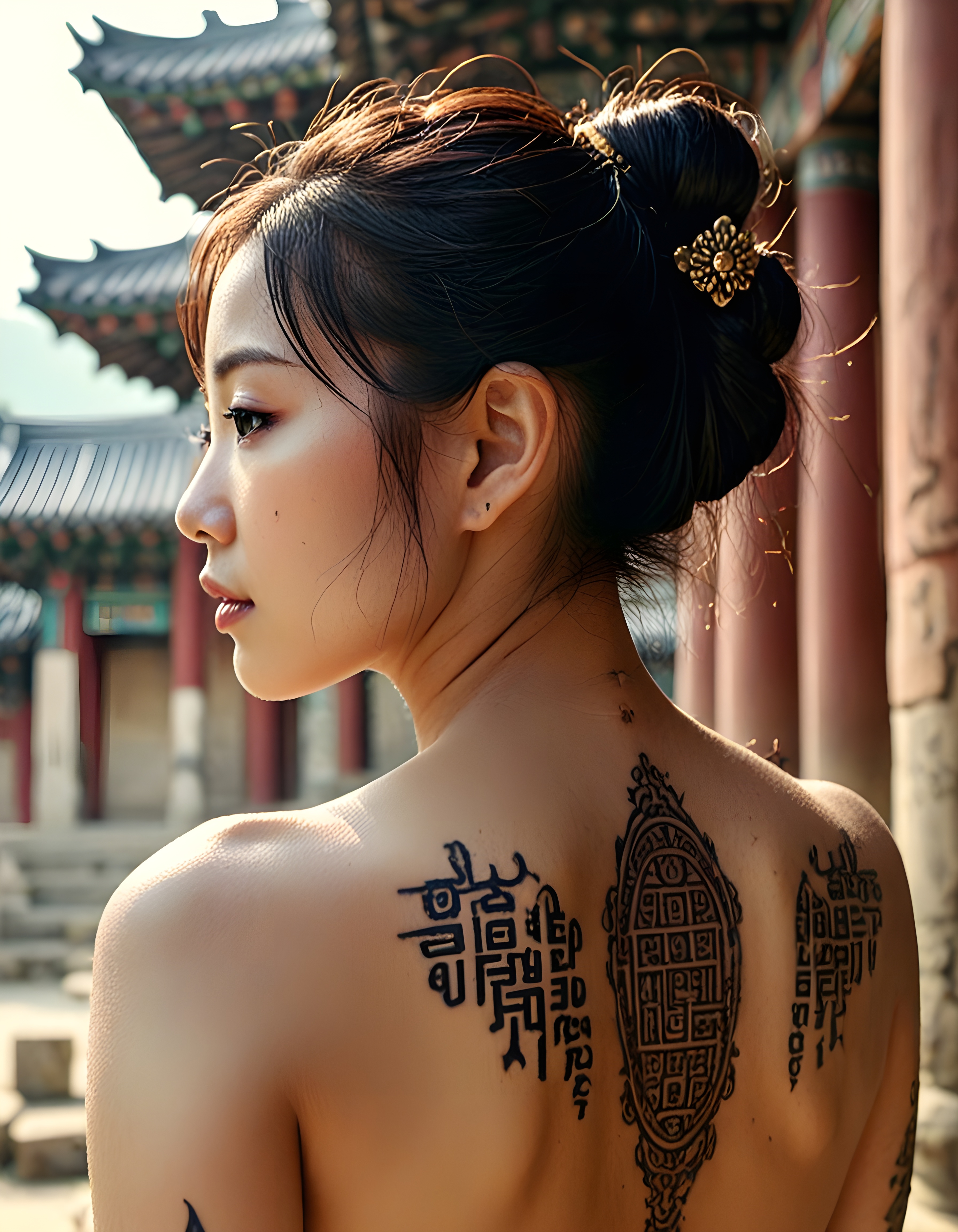 Free photo Asian girl with a tattoo on her back