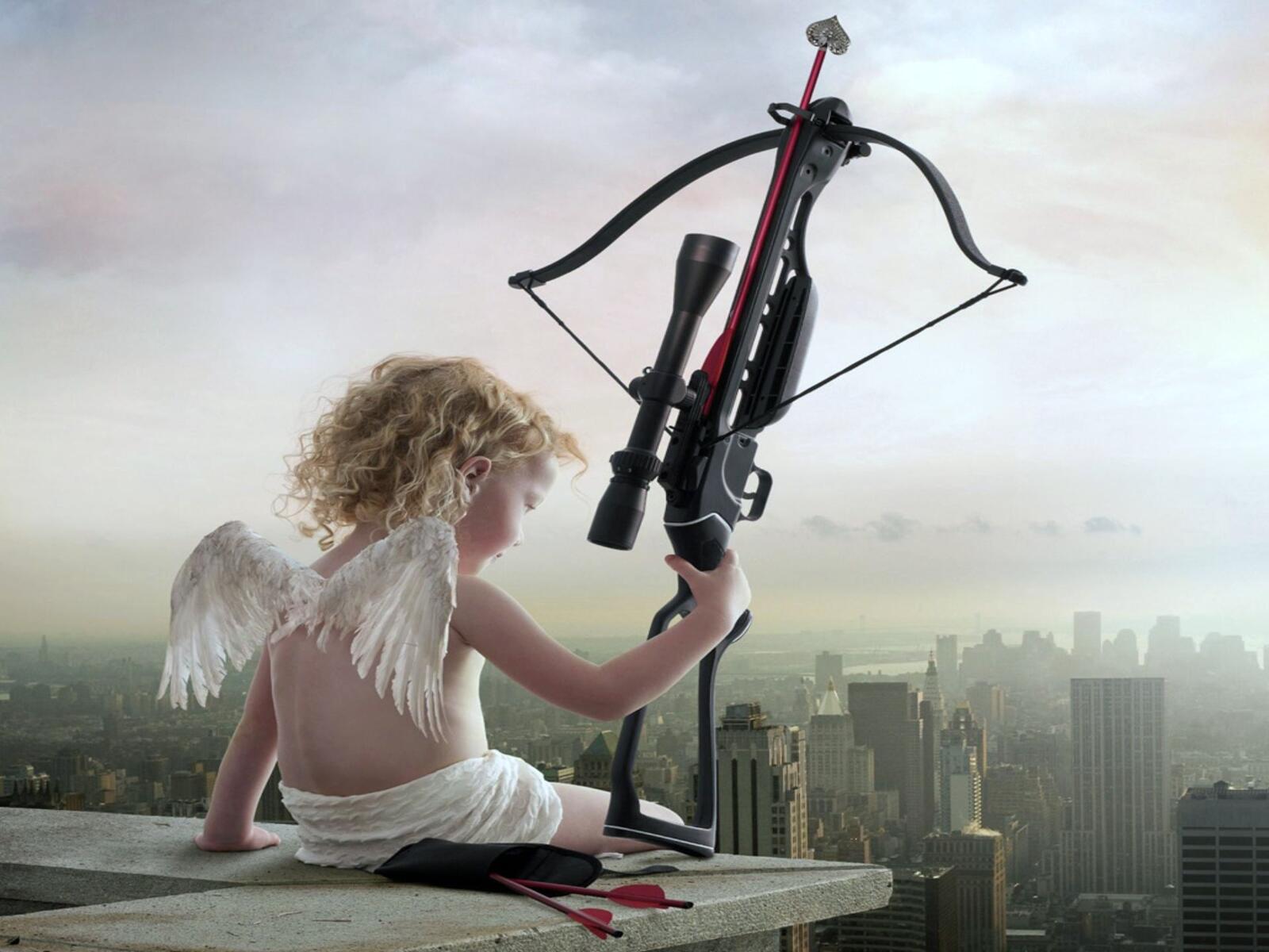 Wallpapers a boy cupid crossbow on the desktop