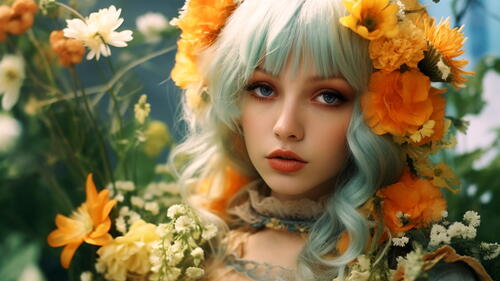Портрет девушка блондинка и цветы