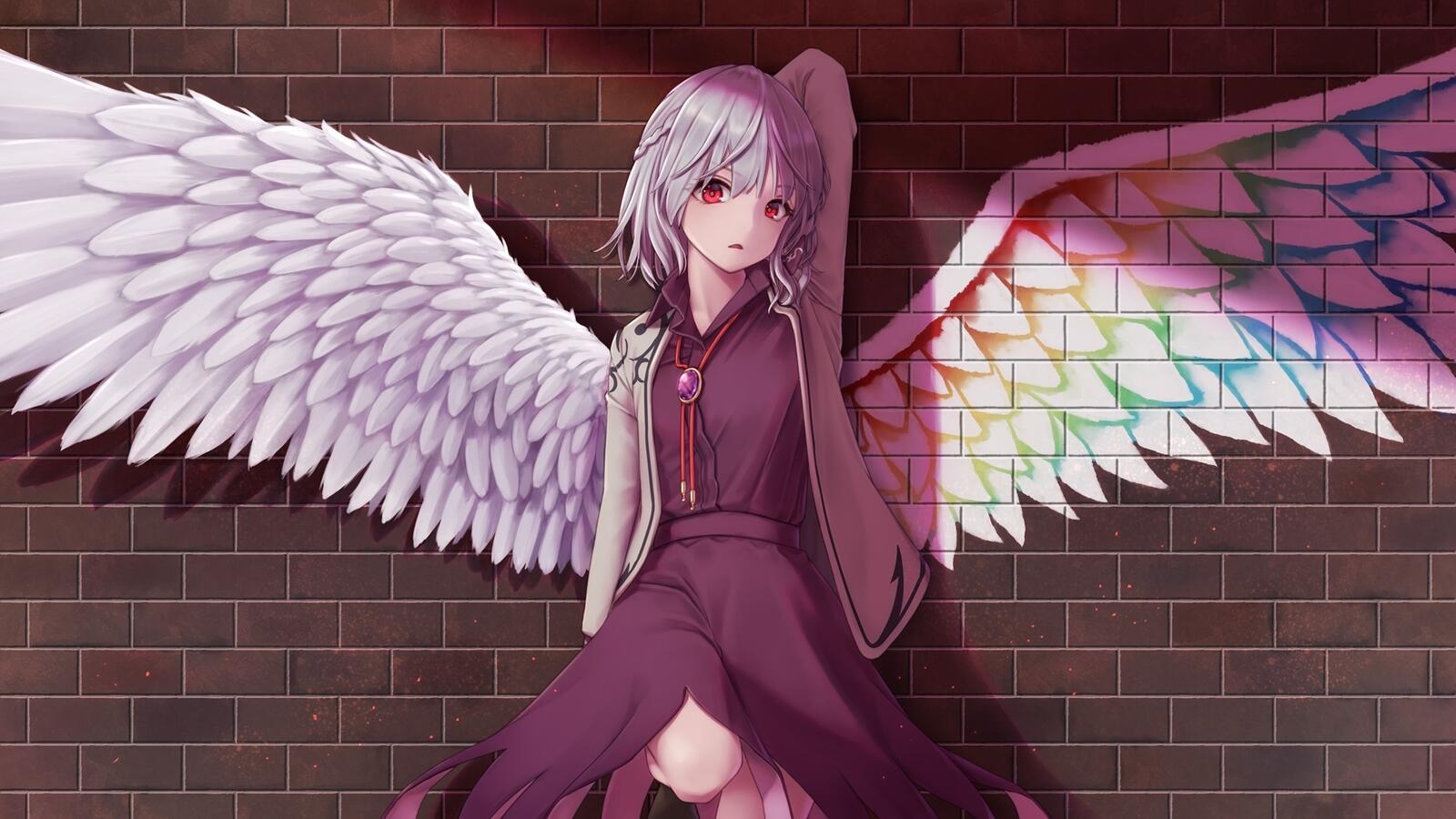 Free photo Anime girl with painted wings.