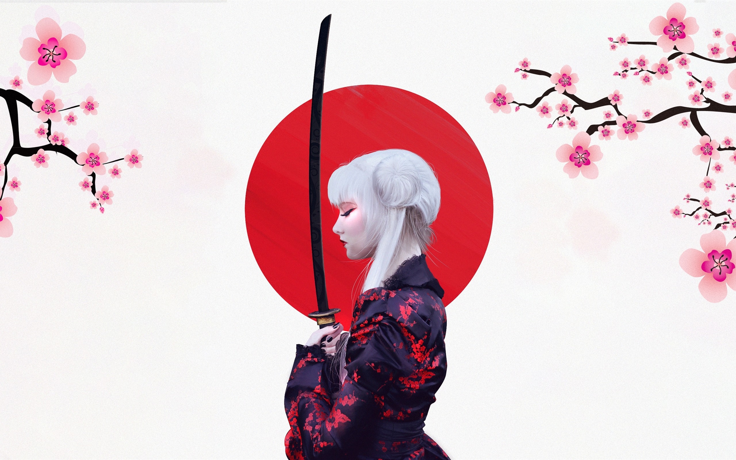 Wallpapers wallpaper japanese girl katana profile view on the desktop
