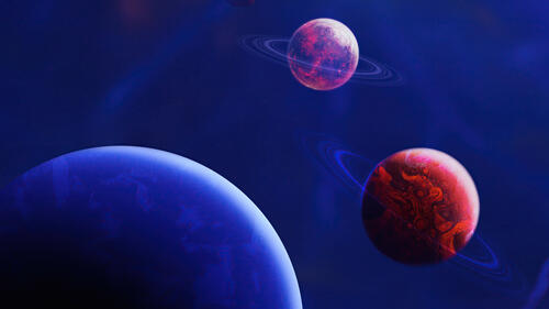 Rendering of a planet in blue space