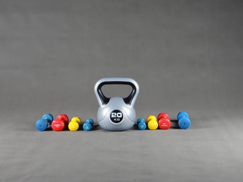 Gym equipment with a 20 kilogram kettlebell