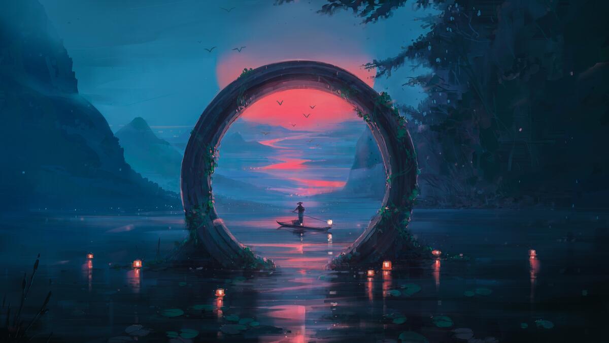 An arch in the middle of the lake