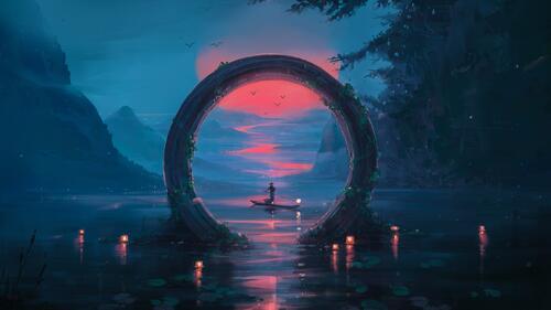 An arch in the middle of the lake