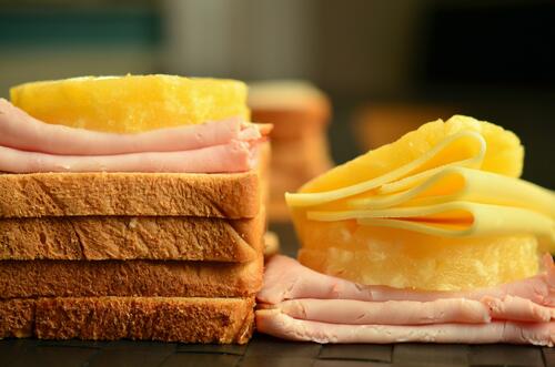 Cheese and ham sandwiches.