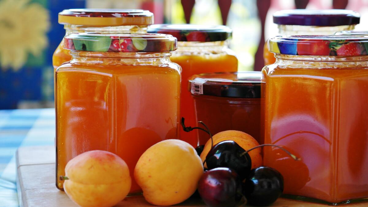 Jars of peach jam