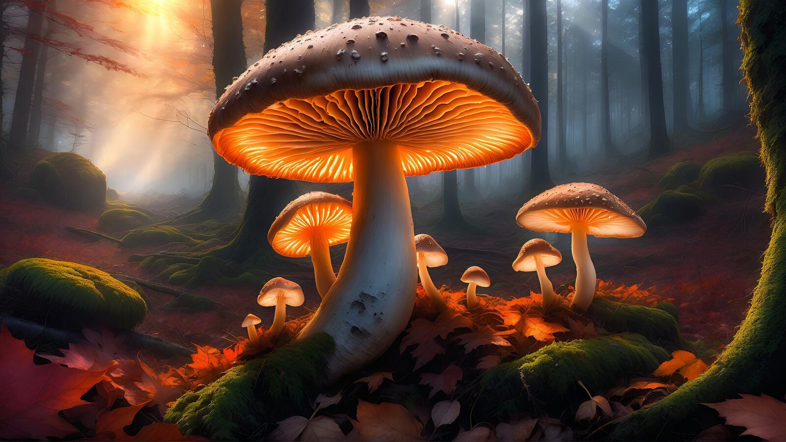 Бесплатное фото Гигантские лесные грибы