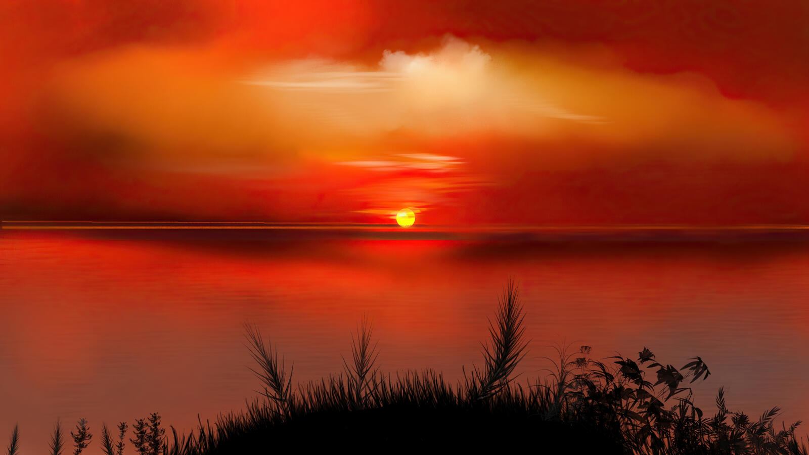 Бесплатное фото Красный закат на широкой реке