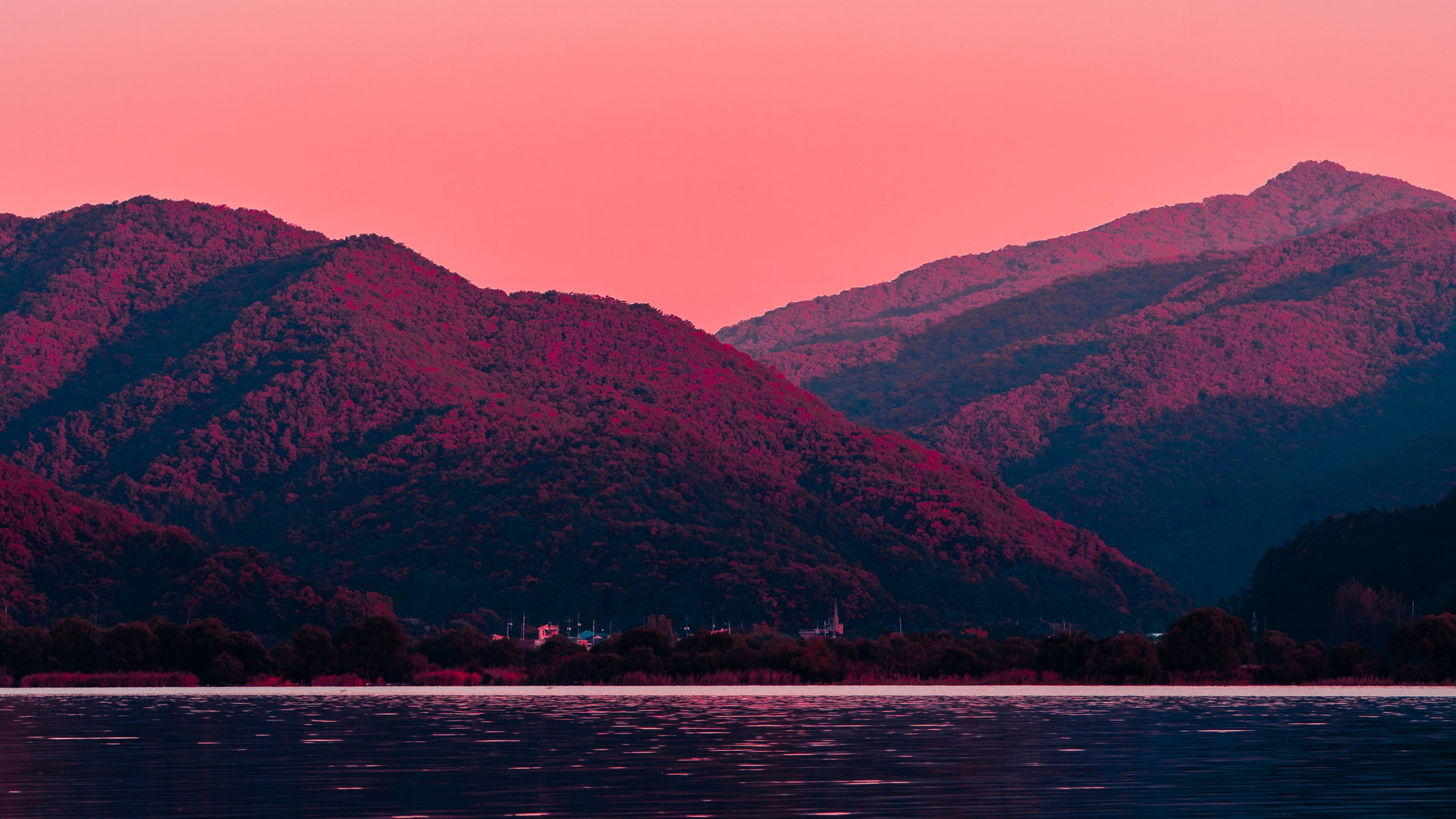 Фото обои горы, розовое небо, вечер, пейзажи - бесплатные картинки на Fonwall