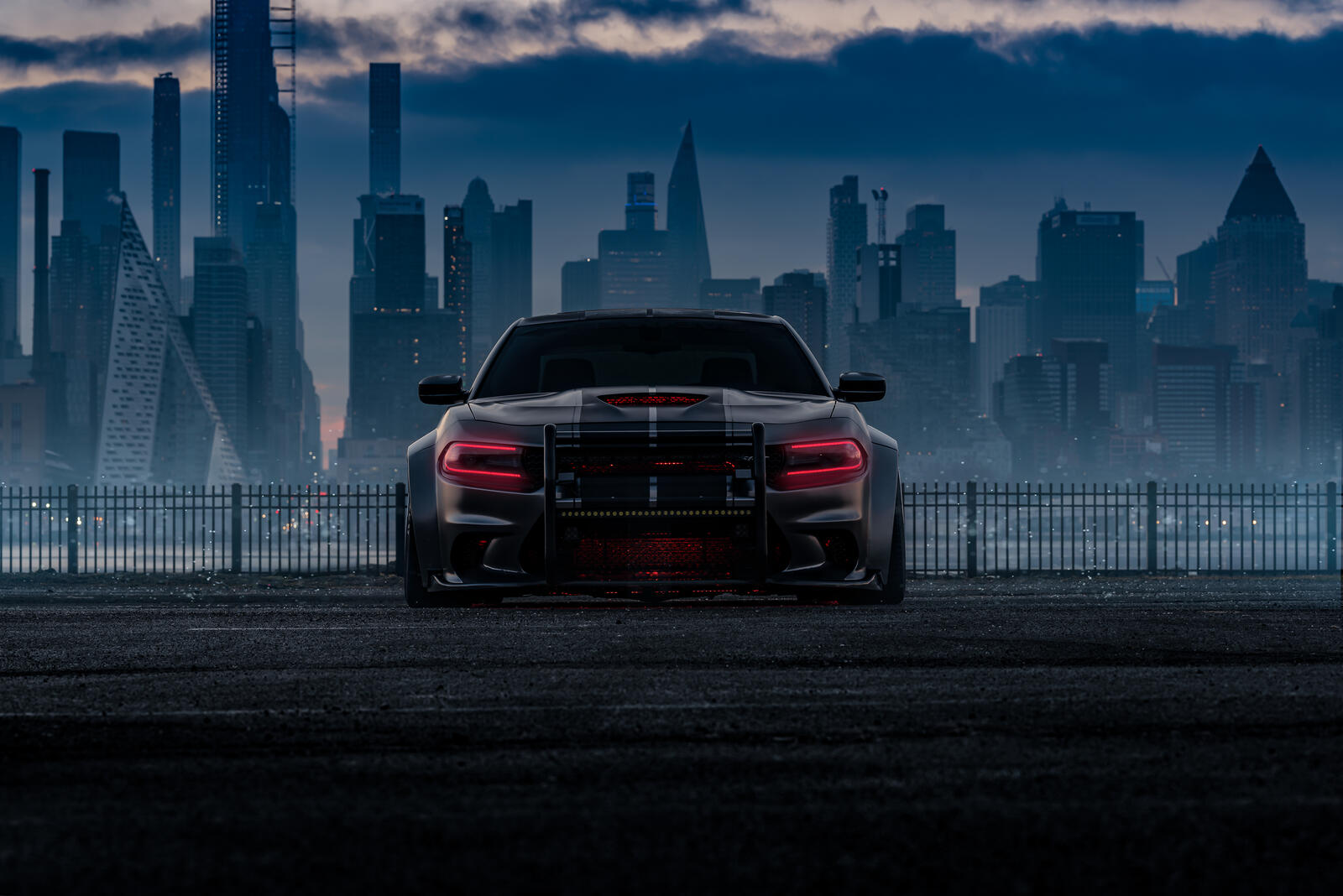 Free photo Rendering of Dodge Charger with red headlights