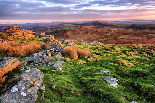 The hills in England at sunset
