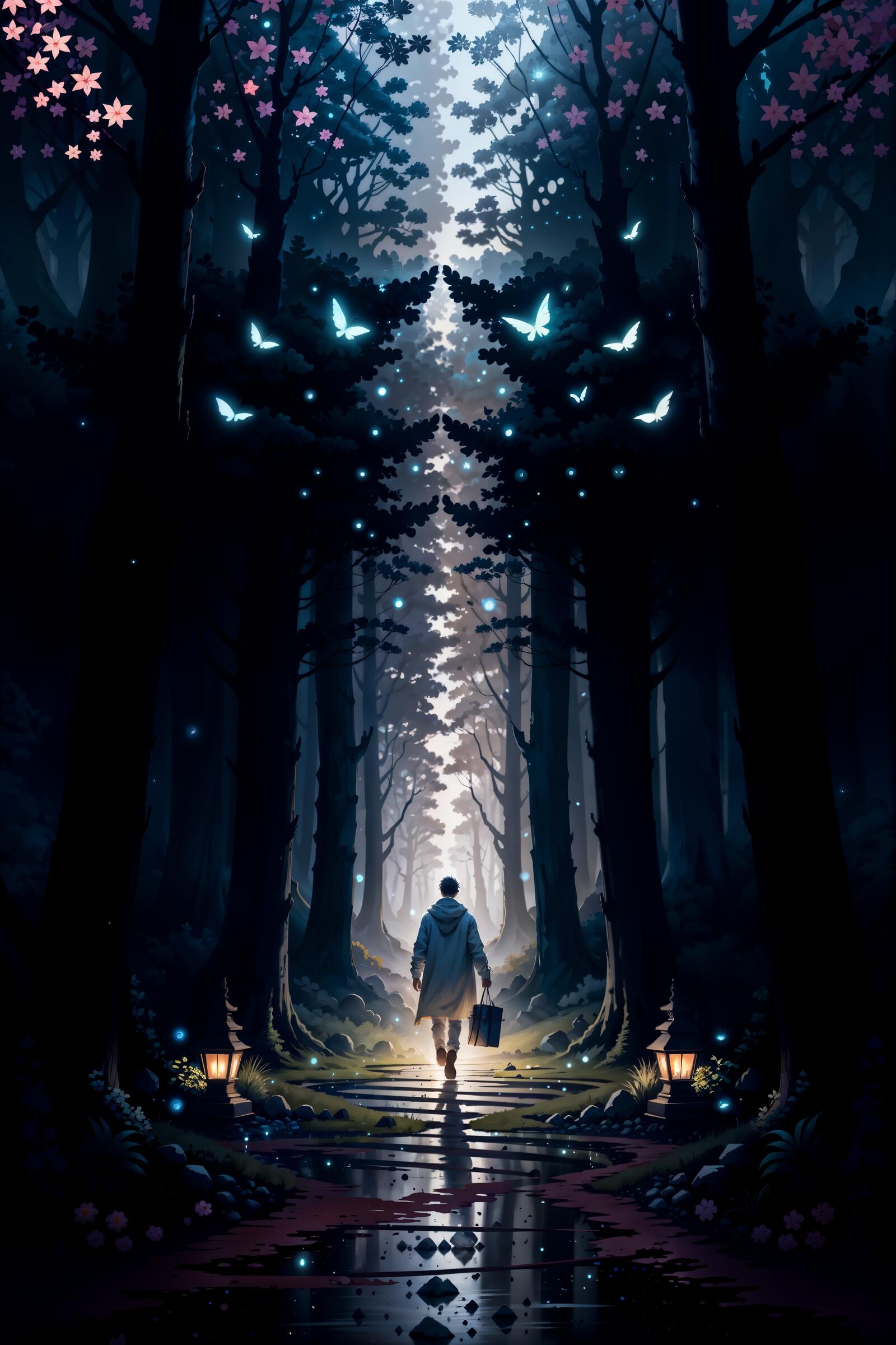 Бесплатное фото Рендеринг прогулка по темному фантастическому лесу