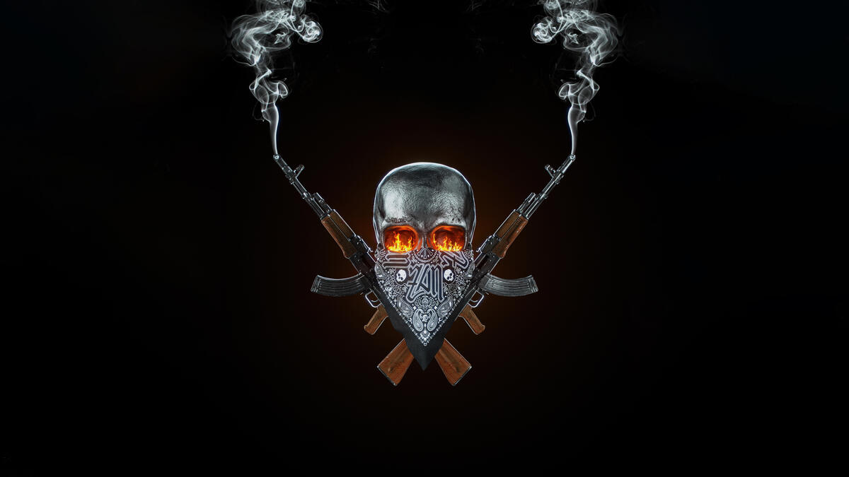 A skull with machine guns