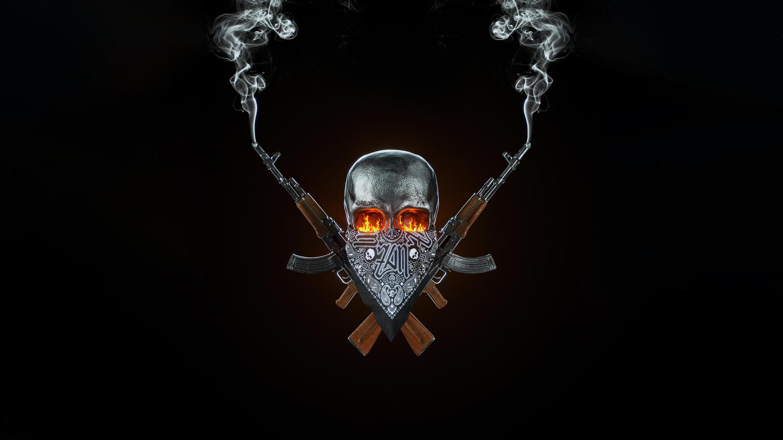 Free photo A skull with machine guns